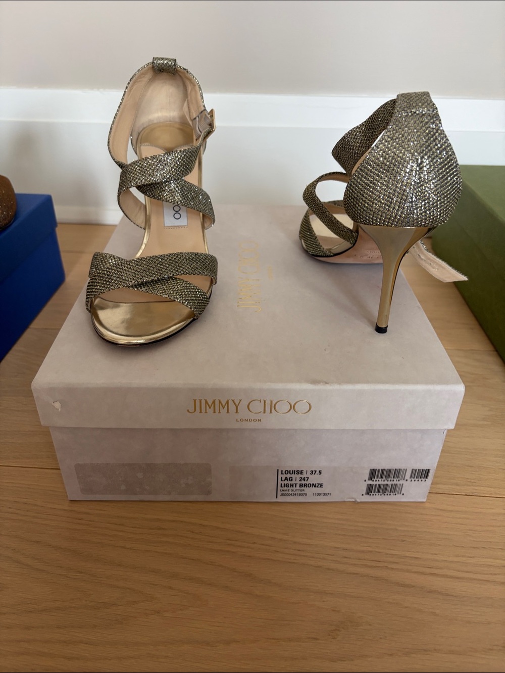Jimmy Choo Metallic Light Bronze Crisscross Stiletto Sandals